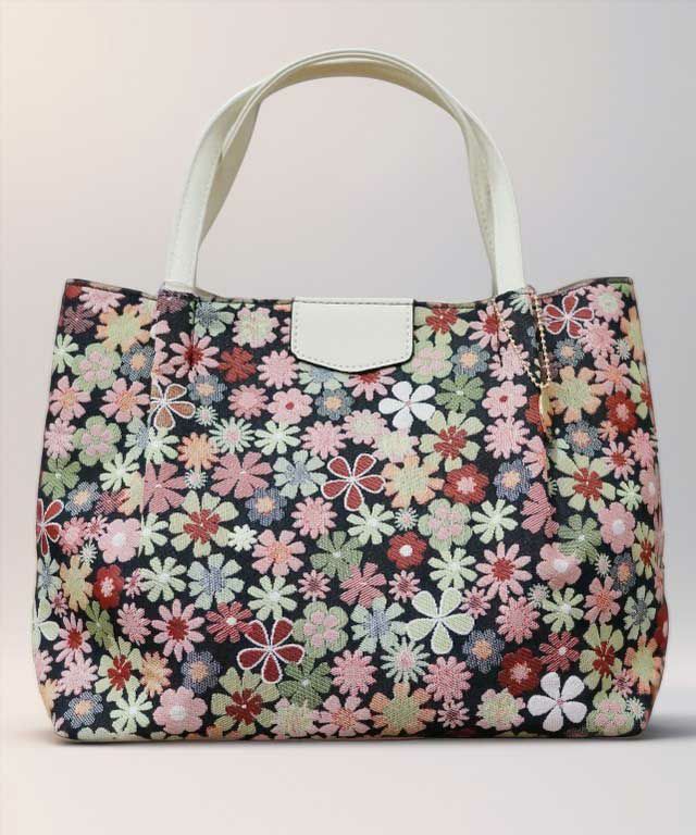 和装用バッグ 花柄ホワイト×水色 和装用バッグ 花柄ホワイト×水色